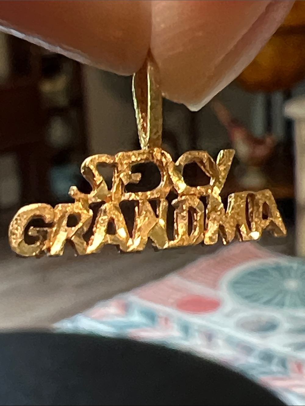 Vintage 14k Solid Yellow Gold Sexy Grandma Script Charm Pendant